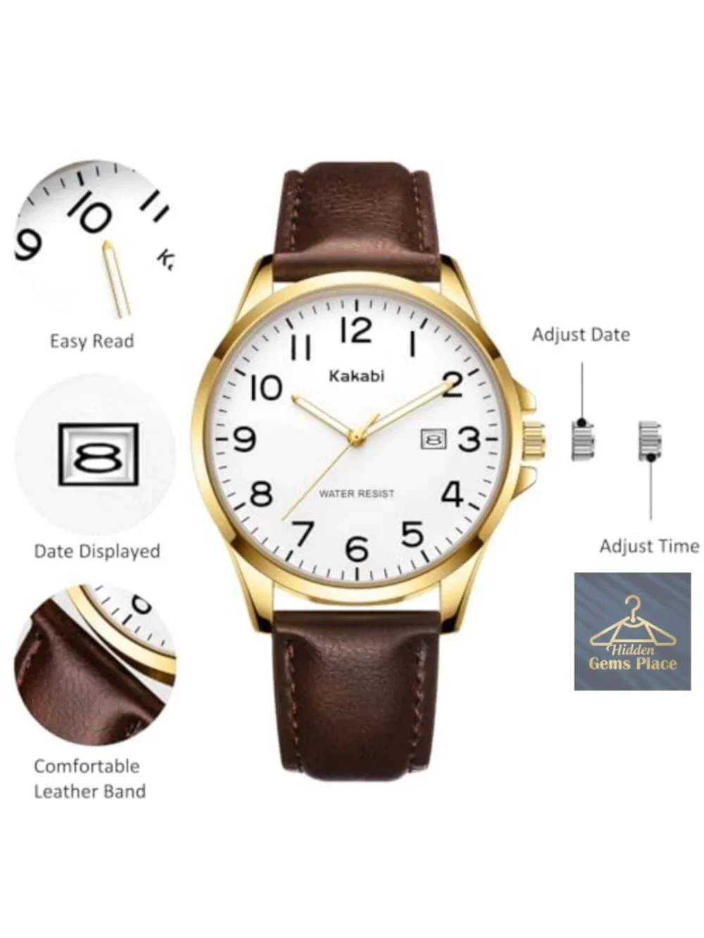 Men's Minimalist Watch 40mm Analog Quartz Faux Leather Strap Waterproof